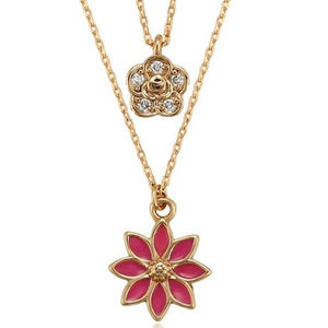 Double Layer Flower Simulated Diamonds 18k Gold Plated Necklace
